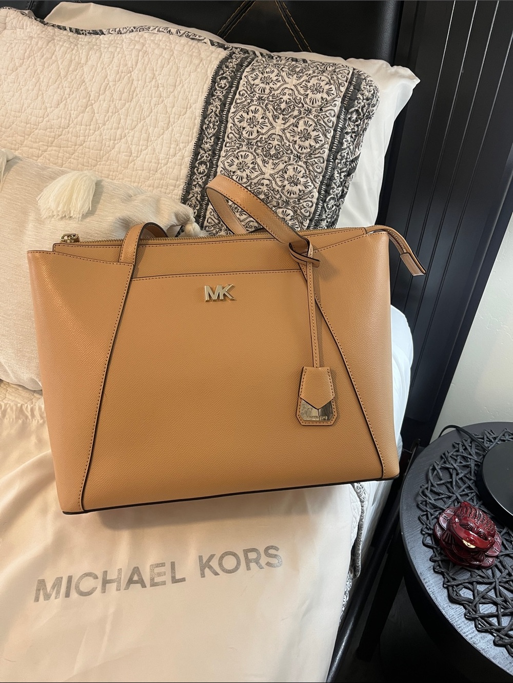 Michael Kors Caramel Tan Leather Tote with MK Charm#(P-23)